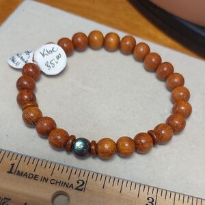 💜3/$20💜 Boho Wood Bead Abalone Accent Stretch Bracelet